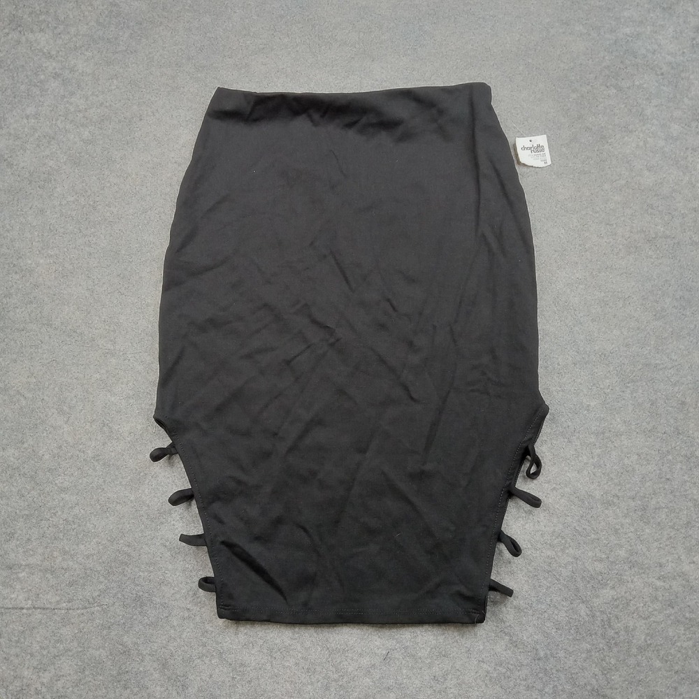 Charlotte Russe Skirt Womens Medium Black Bodycon Side Tie Cutout Made USA
